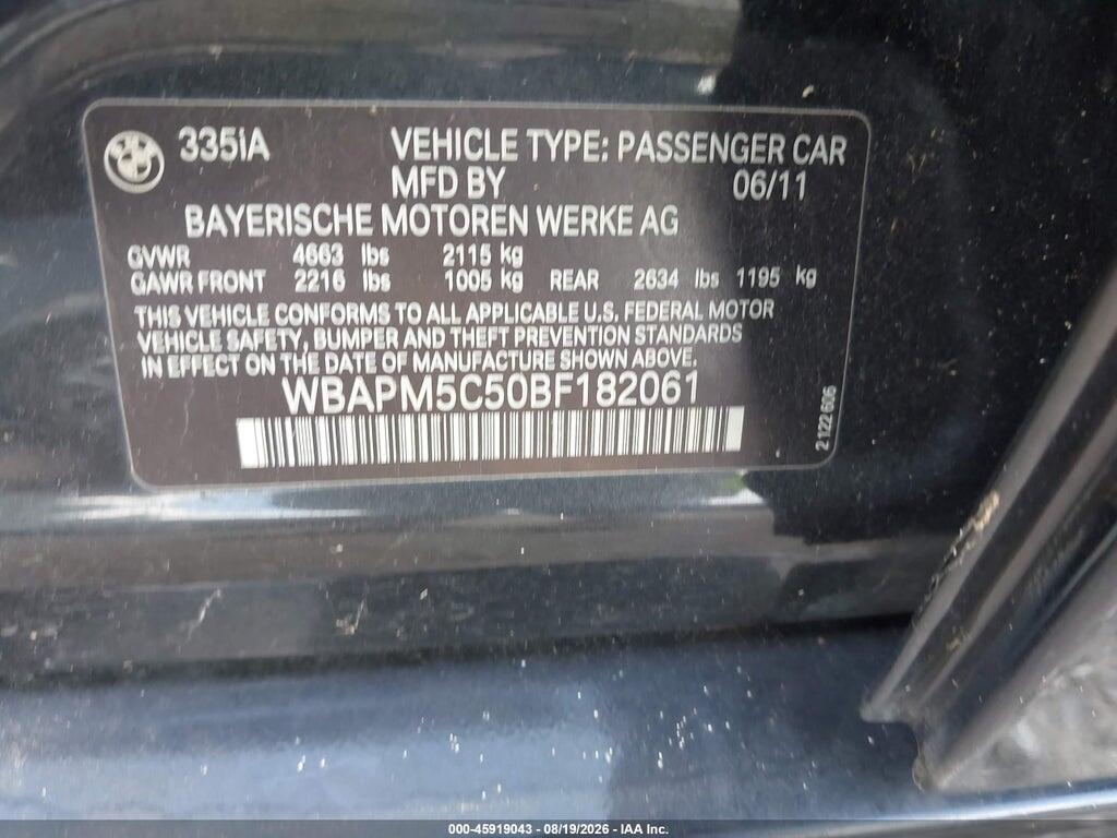 WBAPM5C50BF182061 2011 BMW 335 photo no. 9