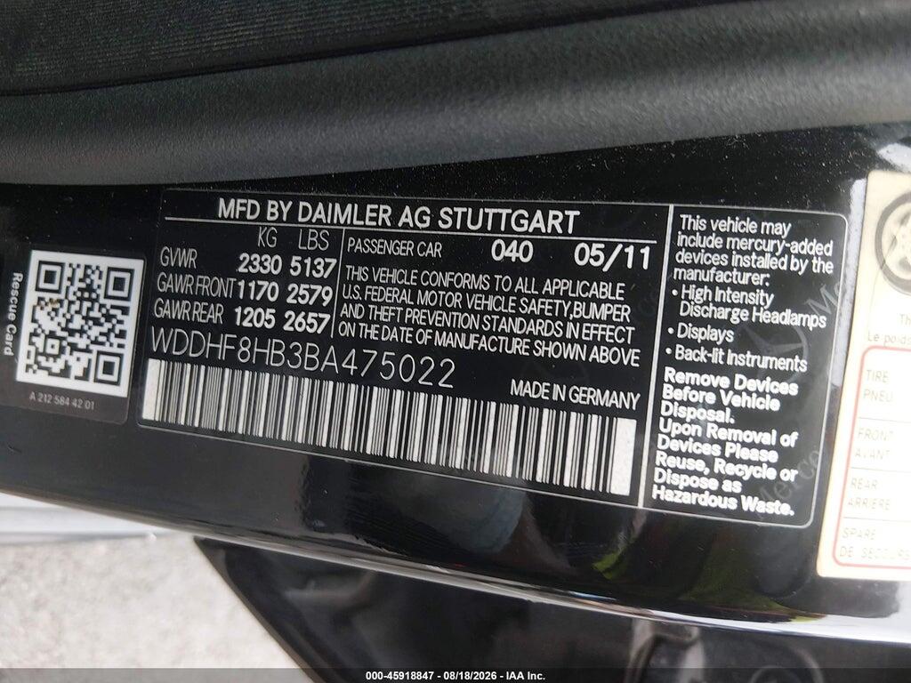 WDDHF8HB3BA475022 2011 MERCEDES-BENZ E 350 photo no. 9