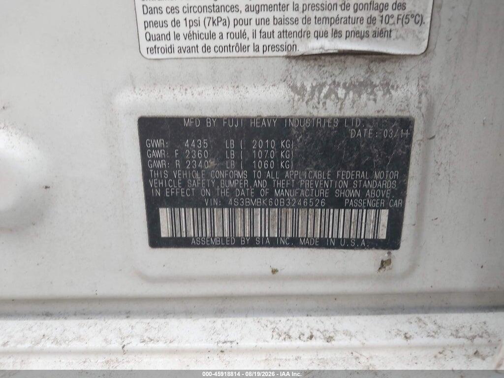 4S3BMBK60B3246526 2011 SUBARU LEGACY photo no. 9