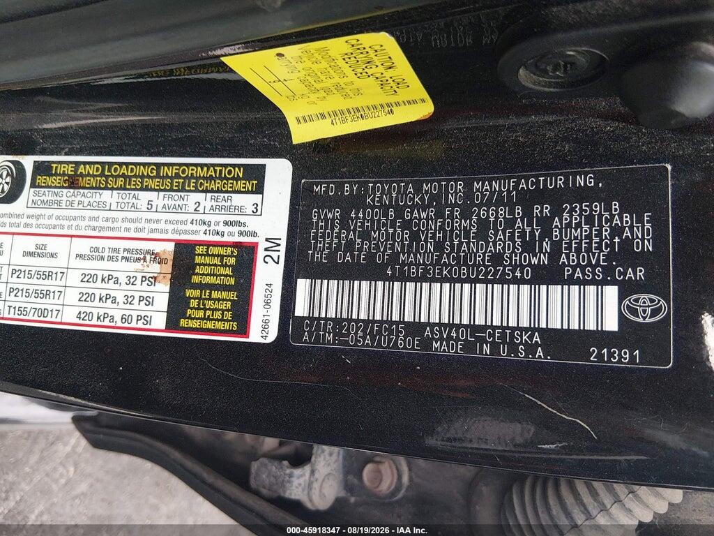 4T1BF3EK0BU227540 2011 TOYOTA CAMRY photo no. 9