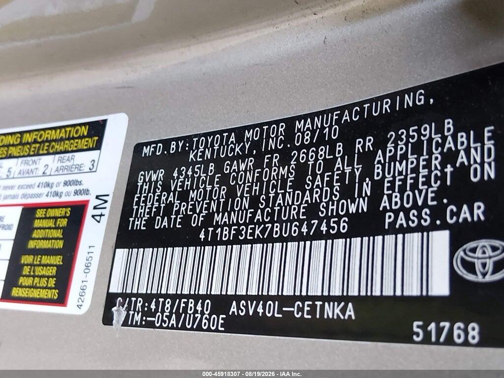 4T1BF3EK7BU647456 2011 TOYOTA CAMRY photo no. 9