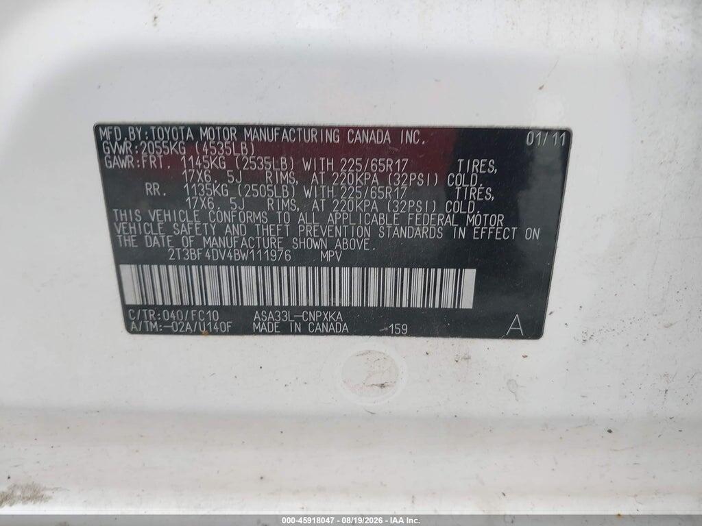 2T3BF4DV4BW111976 2011 TOYOTA RAV4 photo no. 9