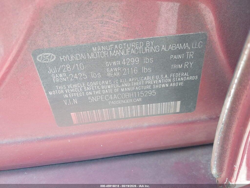 5NPEC4AC0BH115295 2011 HYUNDAI SONATA photo no. 9