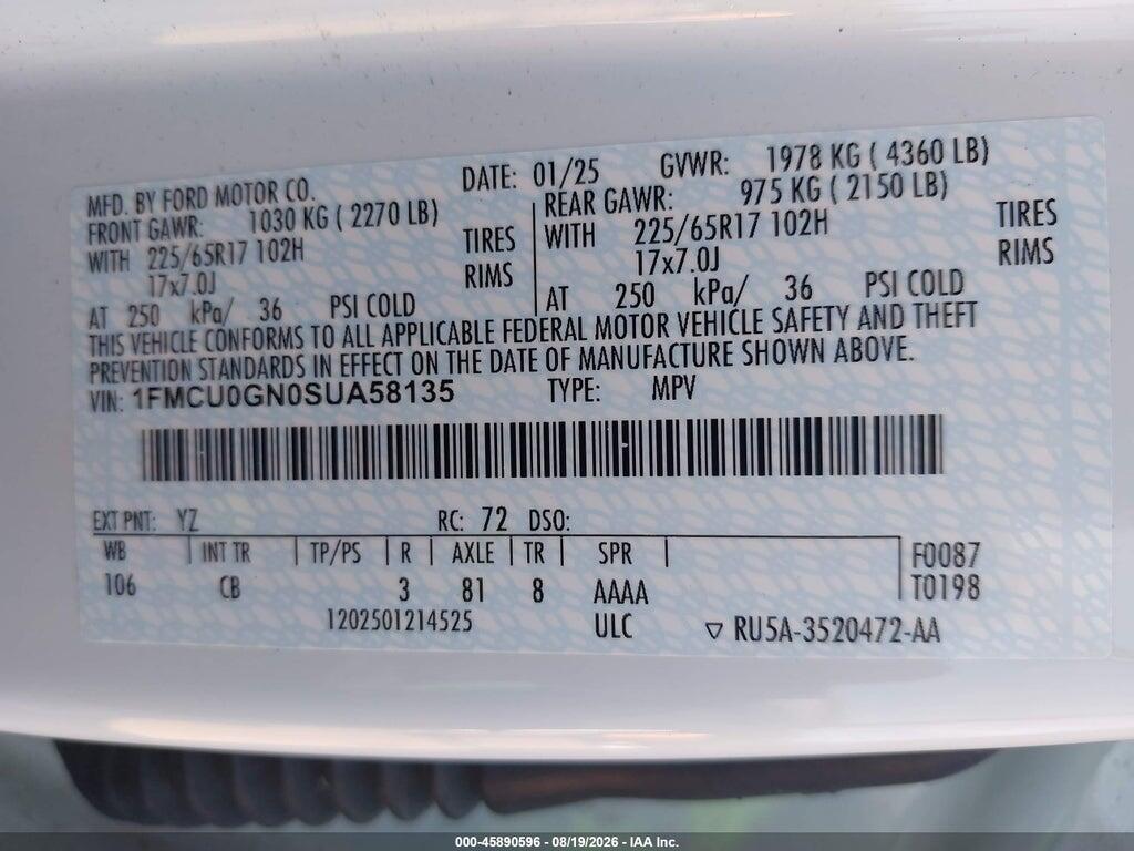 1FMCU0GN0SUA58135 2025 FORD ESCAPE photo no. 9