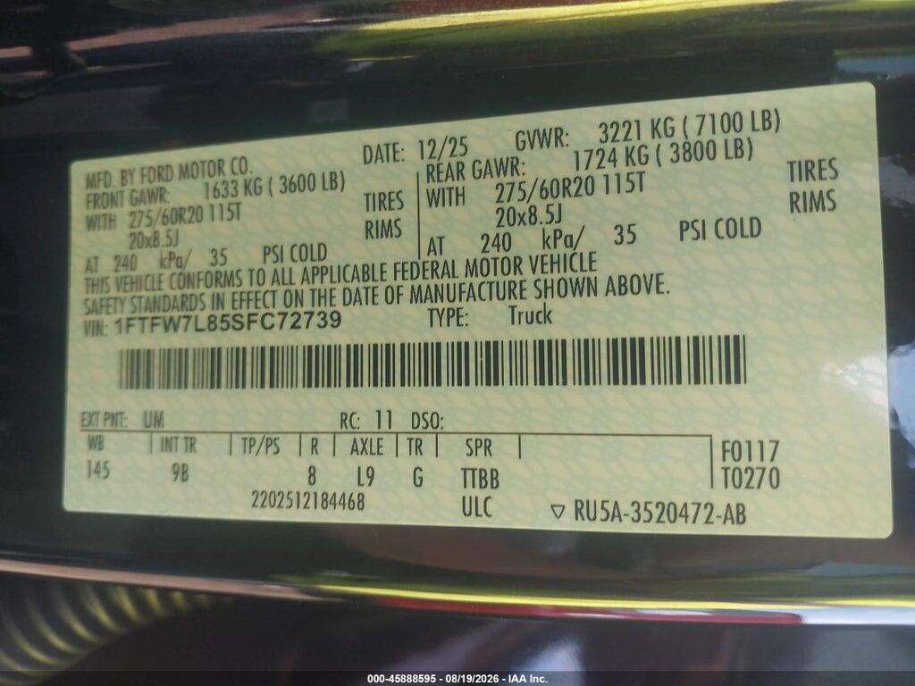 1FTFW7L85SFC72739 2025 FORD F-150 photo no. 9