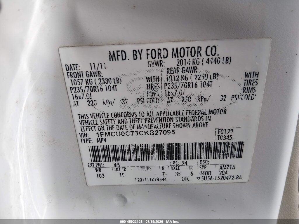 1FMCU0C73CKB27095 2012 FORD ESCAPE photo no. 9