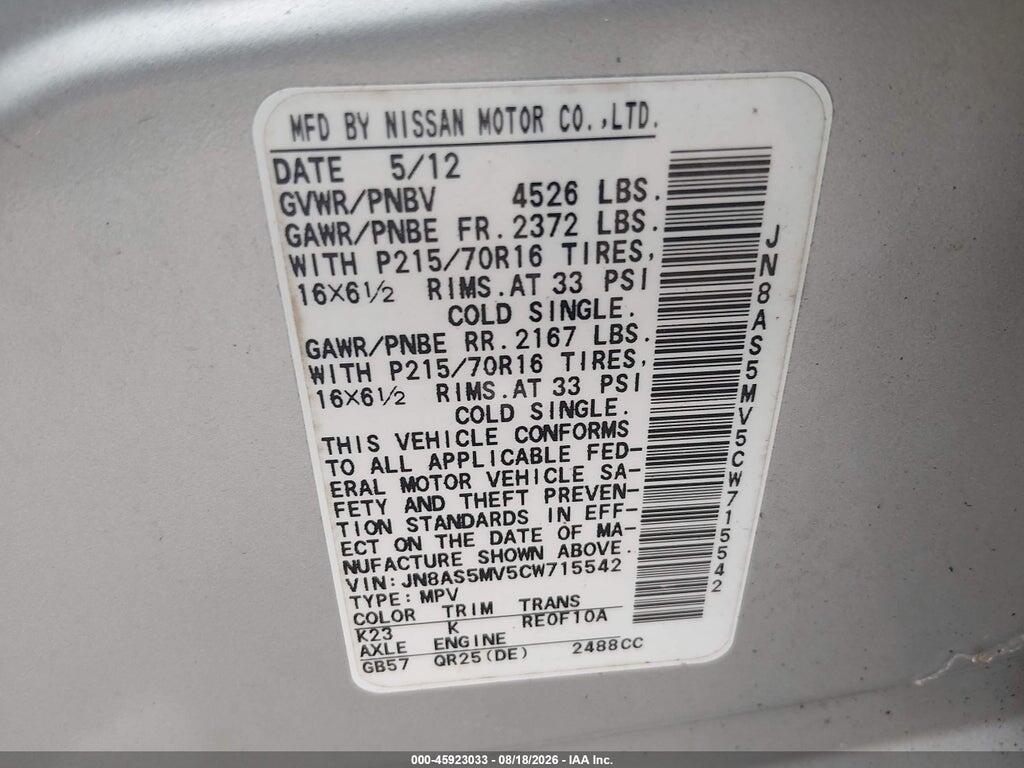 JN8AS5MV5CW715542 2012 NISSAN ROGUE photo no. 9