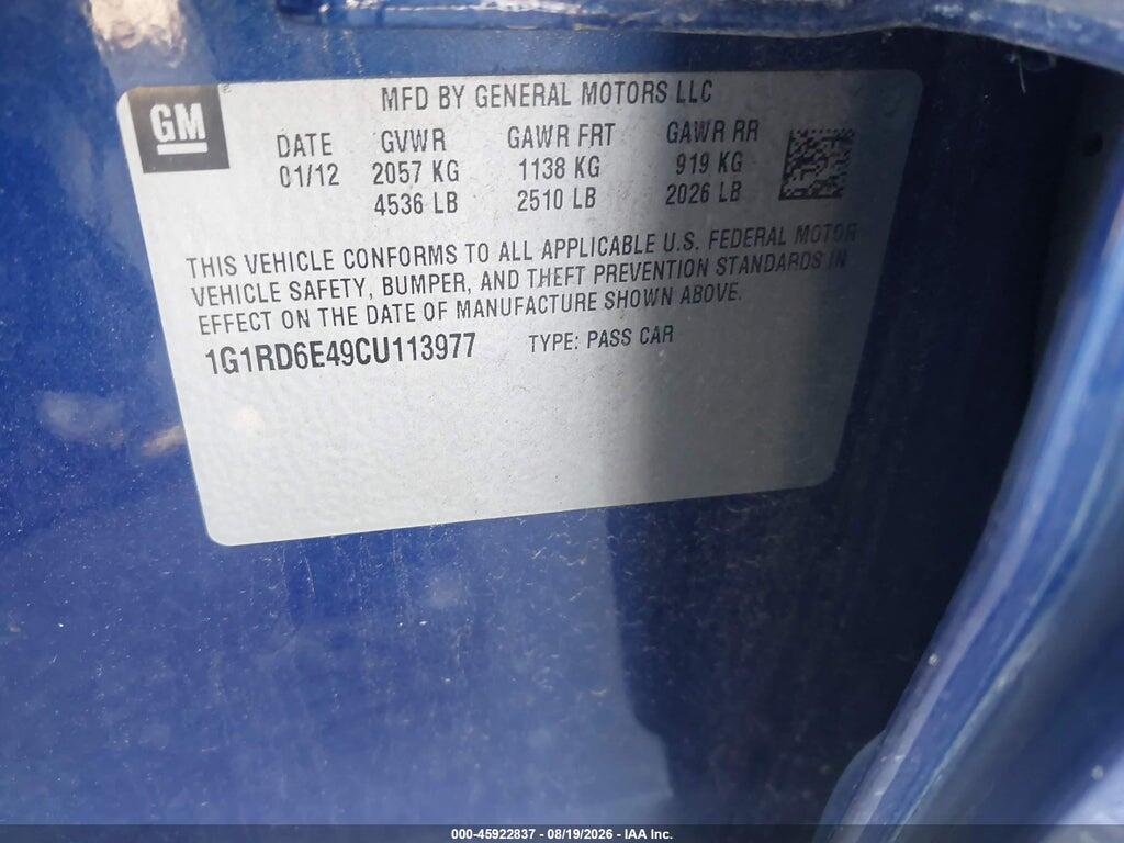 1G1RD6E49CU113977 2012 CHEVROLET VOLT photo no. 9