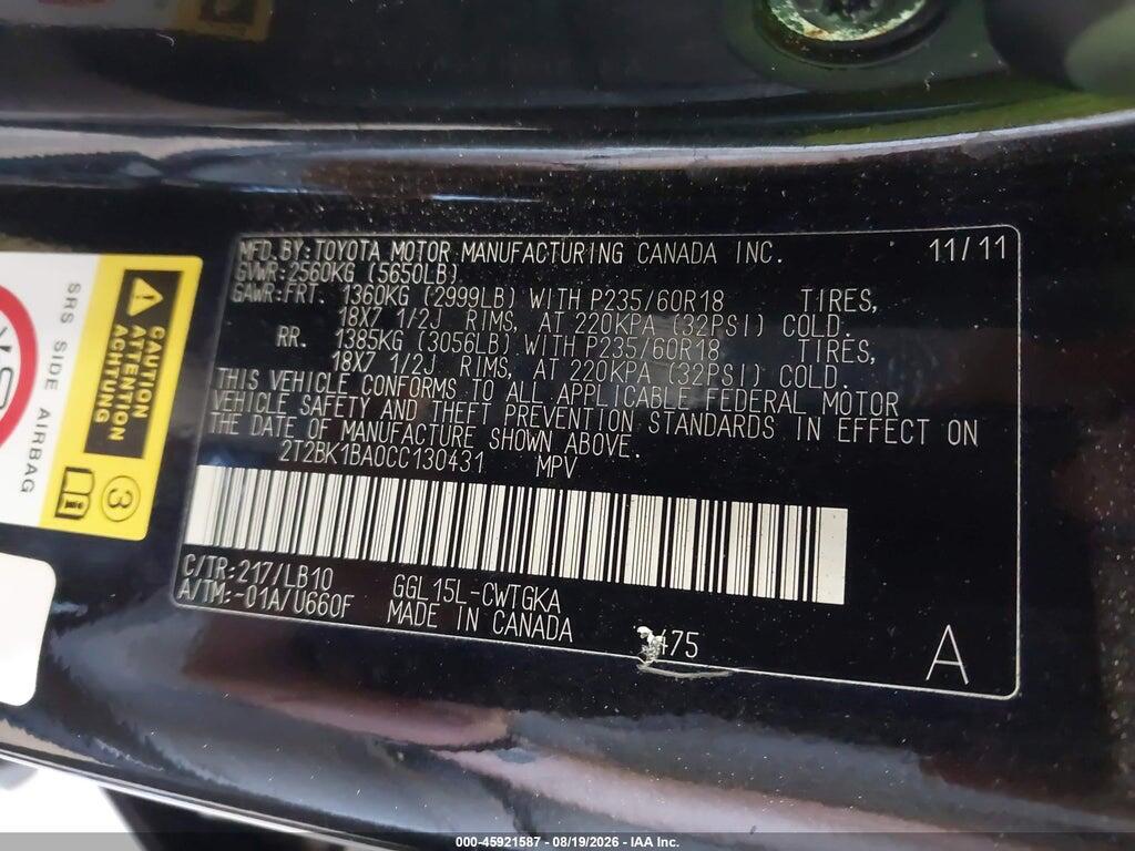 2T2BK1BA0CC130431 2012 LEXUS RX 350 photo no. 9