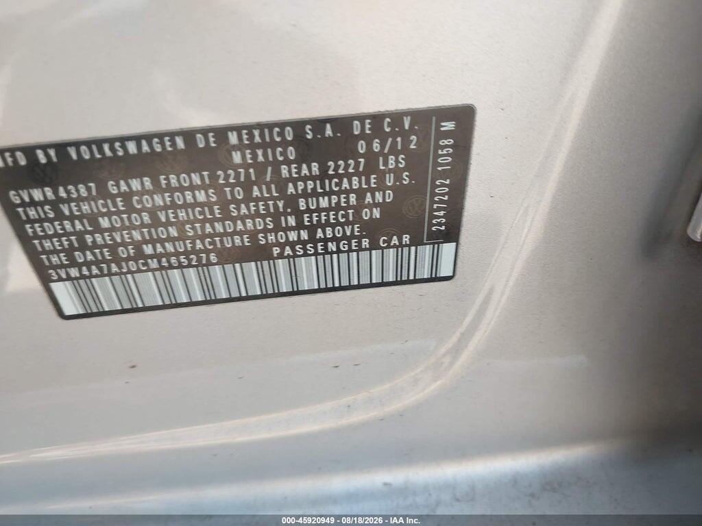 3VW4A7AJ0CM465276 2012 VOLKSWAGEN JETTA photo no. 9