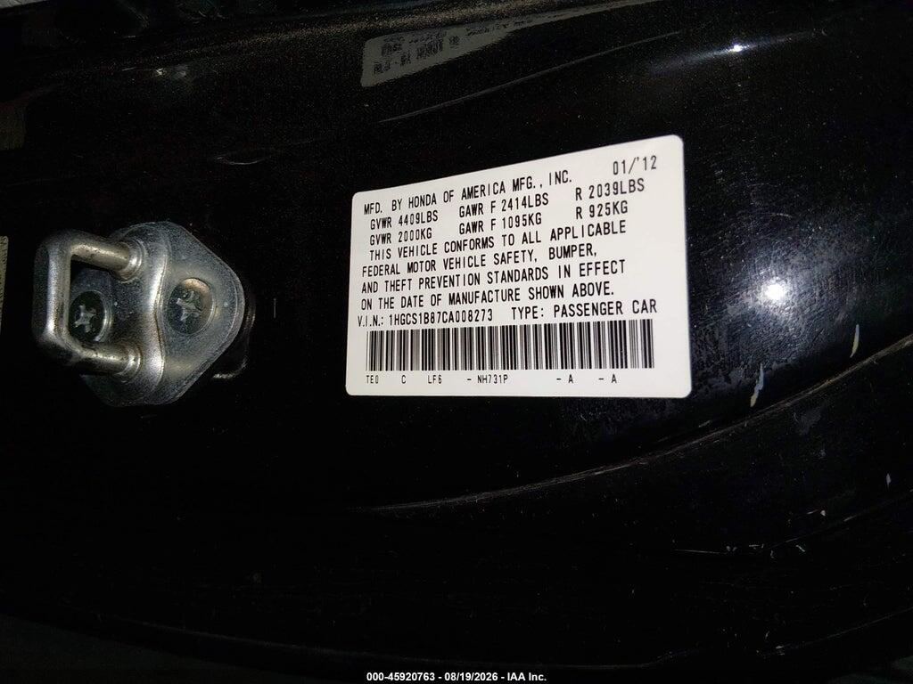 1HGCS1B87CA008273 2012 HONDA ACCORD photo no. 9