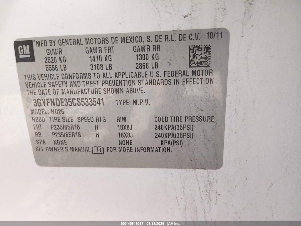 3GYFNDE35CS533541 2012 CADILLAC SRX photo no. 9