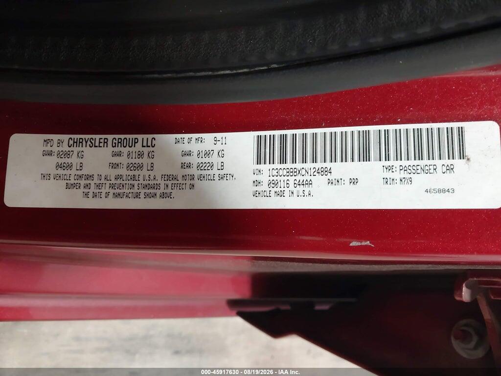 1C3CCBBBXCN124884 2012 CHRYSLER 200 photo no. 9