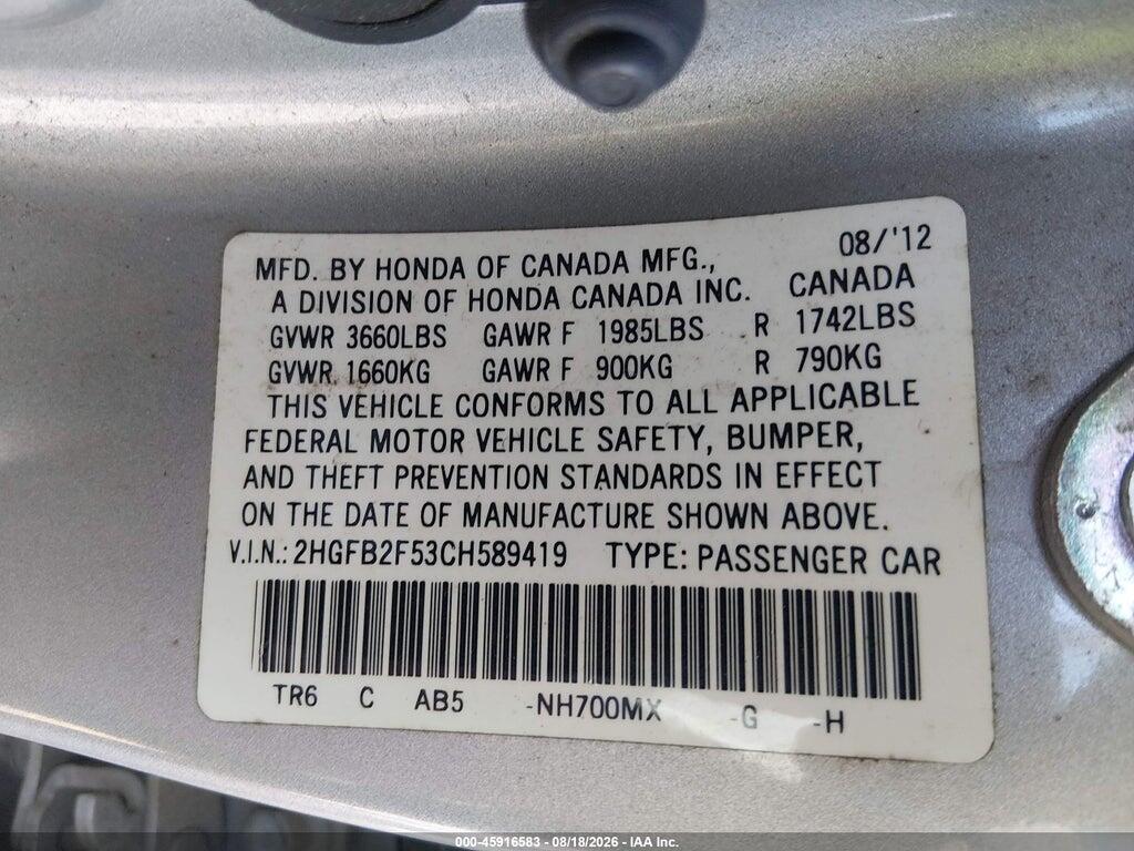2HGFB2F53CH589419 2012 HONDA CIVIC photo no. 9
