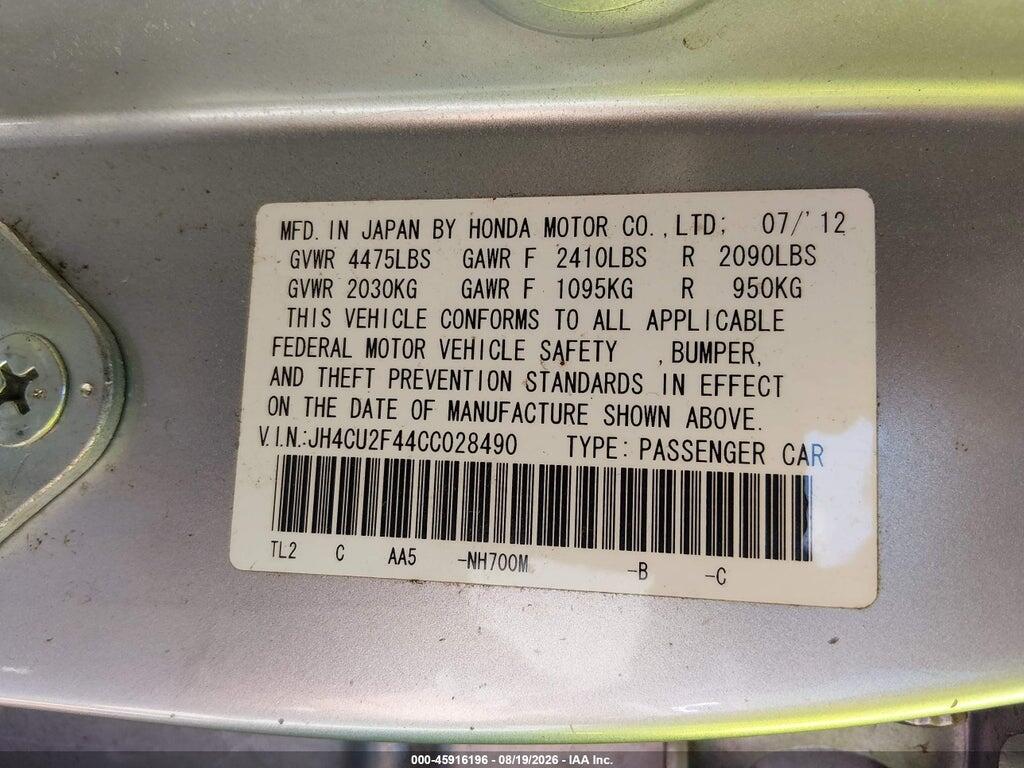 JH4CU2F44CC028490 2012 ACURA TSX photo no. 9
