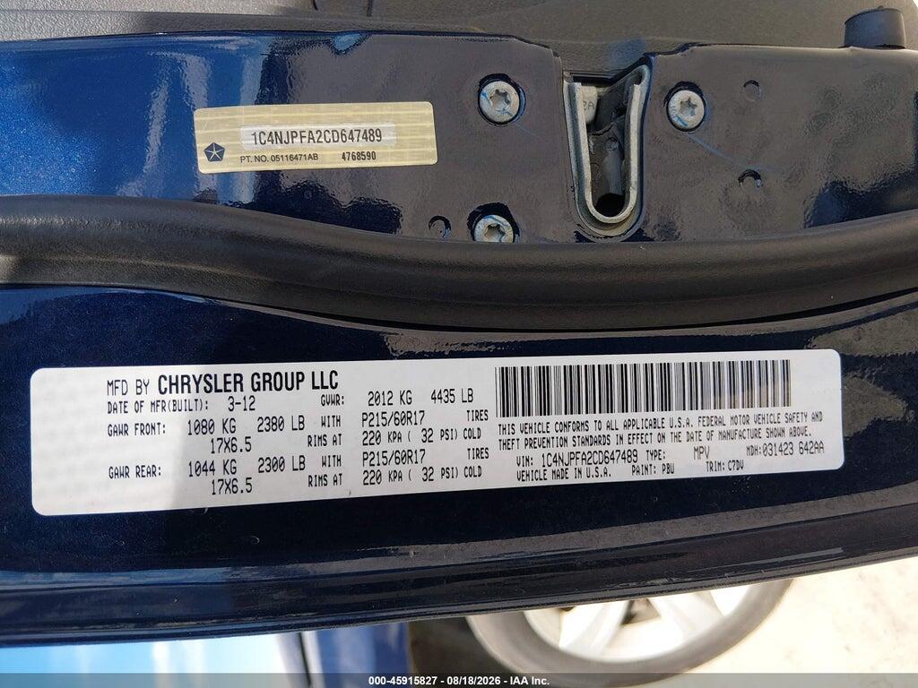 1C4NJPFA2CD647489 2012 JEEP PATRIOT photo no. 9