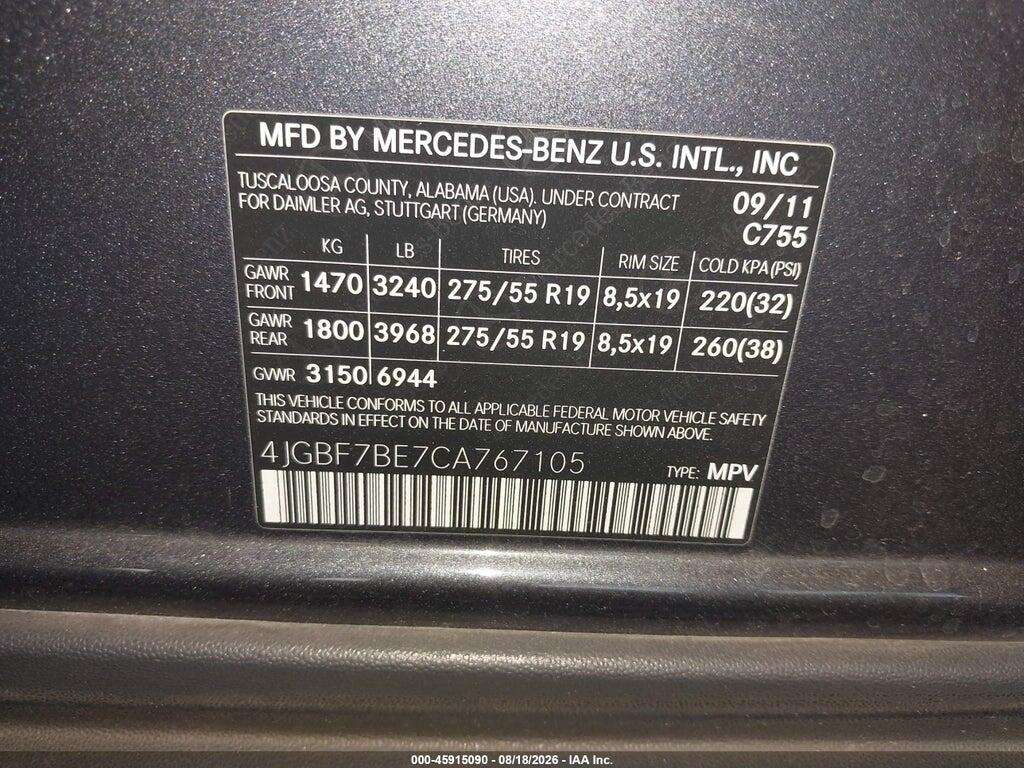4JGBF7BE7CA767105 2012 MERCEDES-BENZ GL 450 photo no. 9