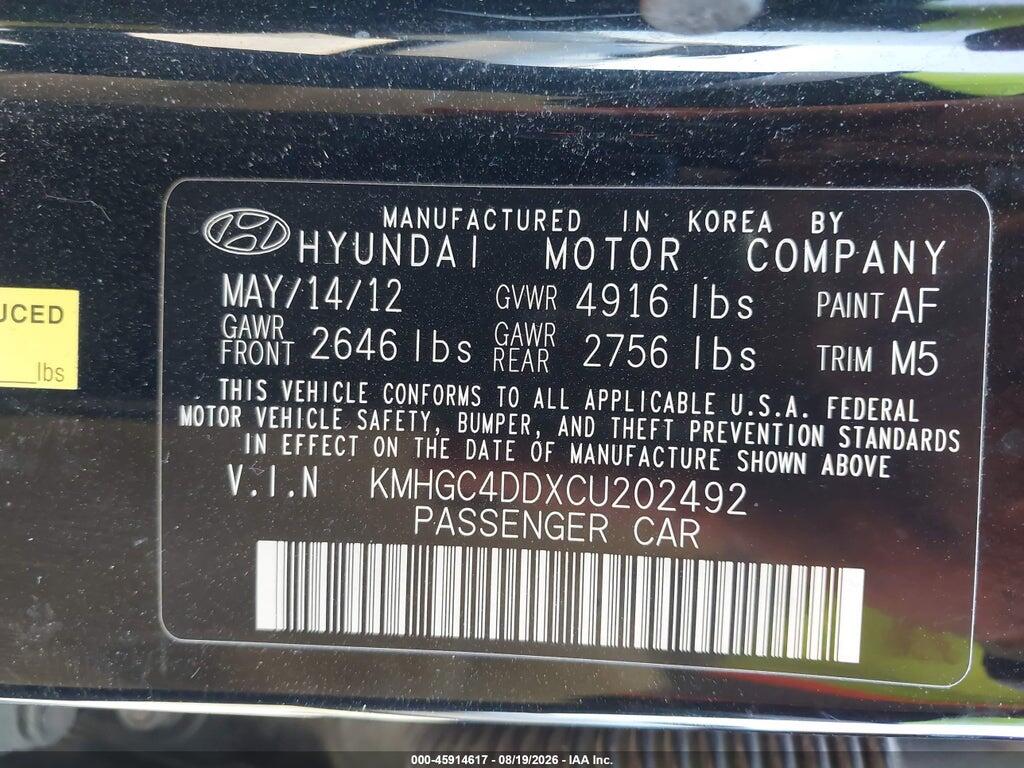 KMHGC4DDXCU202492 2012 HYUNDAI GENESIS photo no. 9