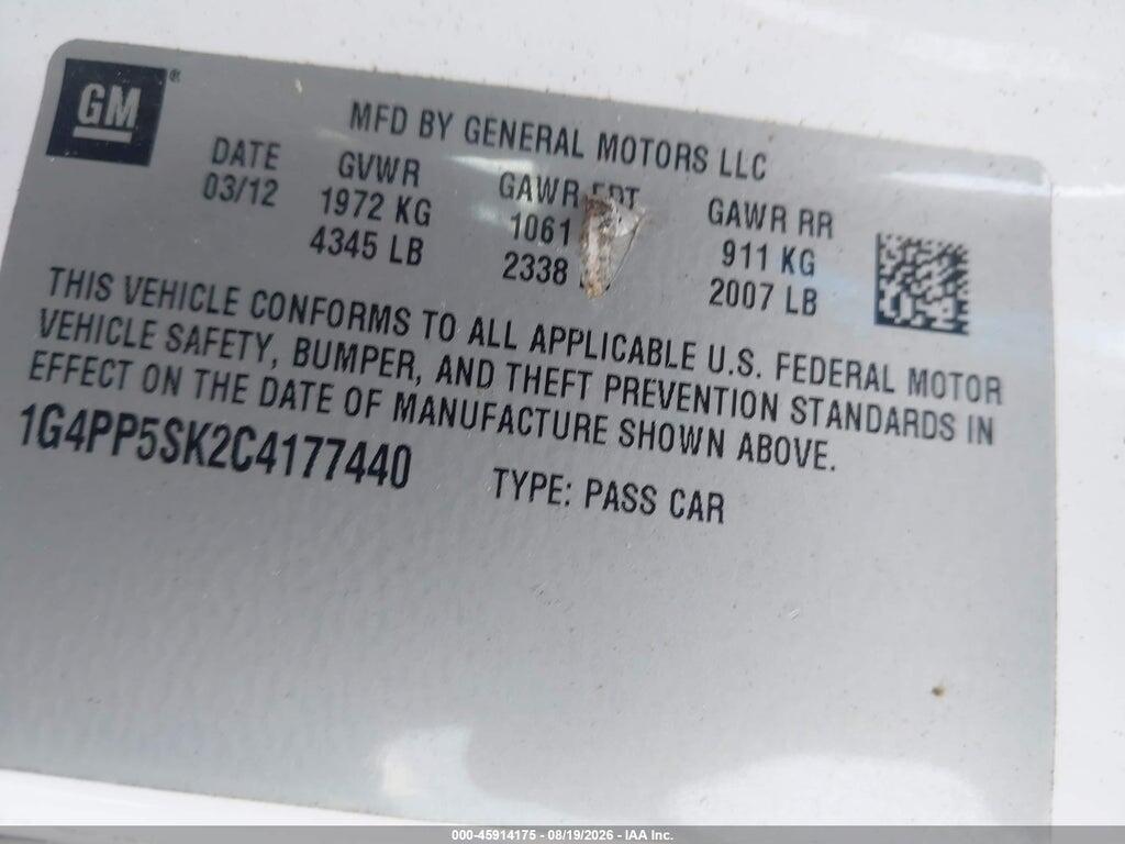 1G4PP5SK2C4177440 2012 BUICK VERANO photo no. 9