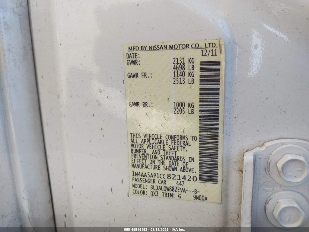 1N4AA5AP1CC821420 2012 NISSAN MAXIMA photo no. 9