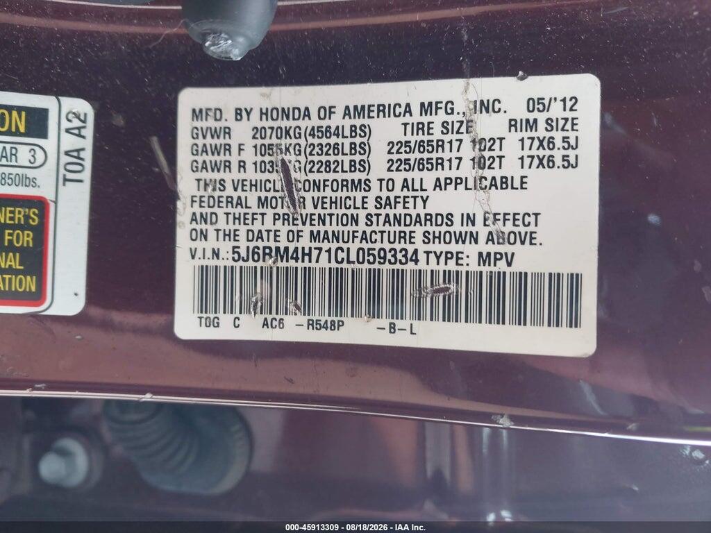 5J6RM4H71CL059334 2012 HONDA CR-V photo no. 9