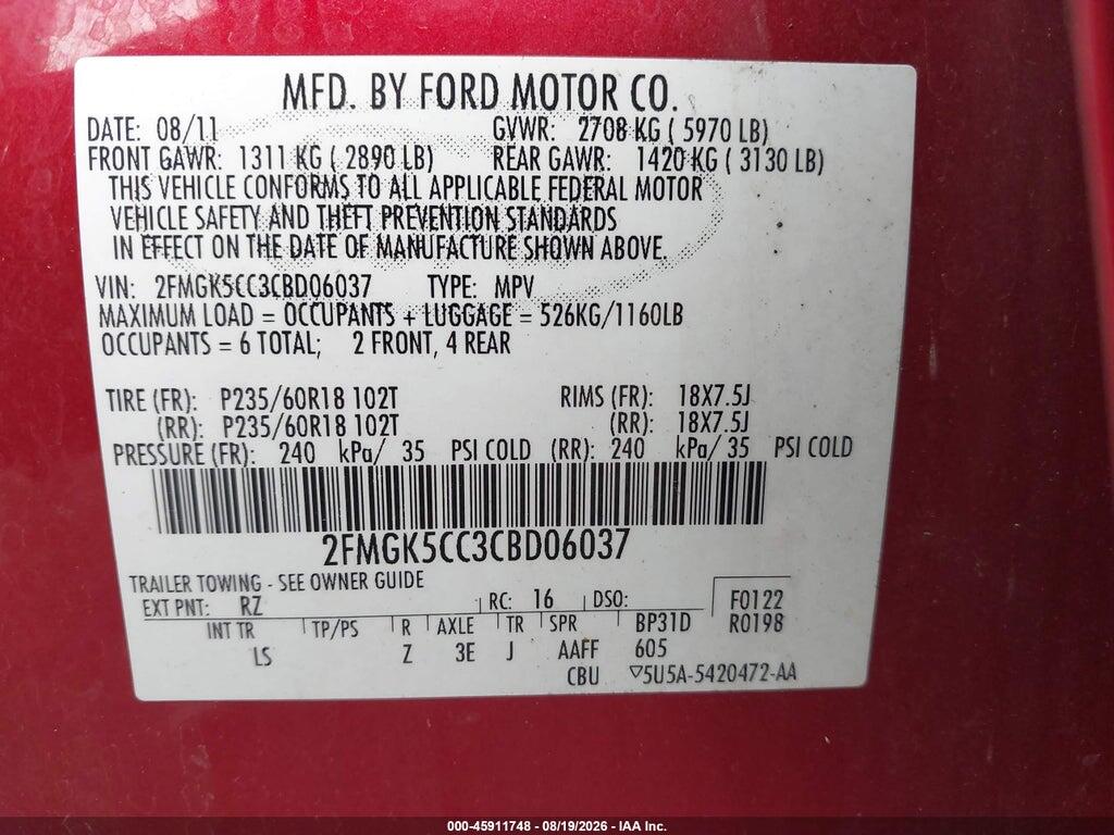 2FMGK5CC3CBD06037 2012 FORD FLEX photo no. 9