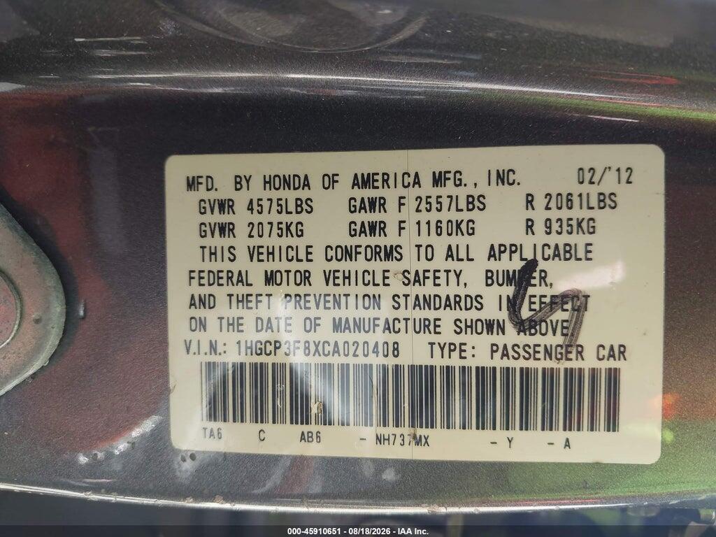 1HGCP3F8XCA020408 2012 HONDA ACCORD photo no. 9