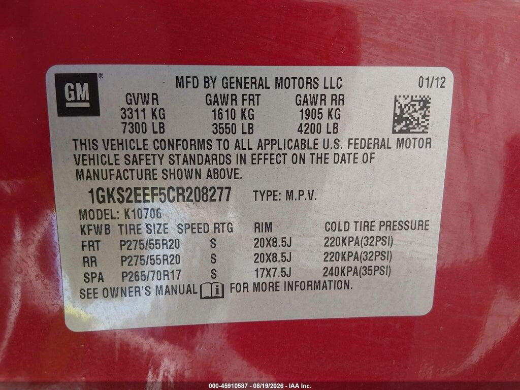 1GKS2EEF5CR208277 2012 GMC YUKON photo no. 9