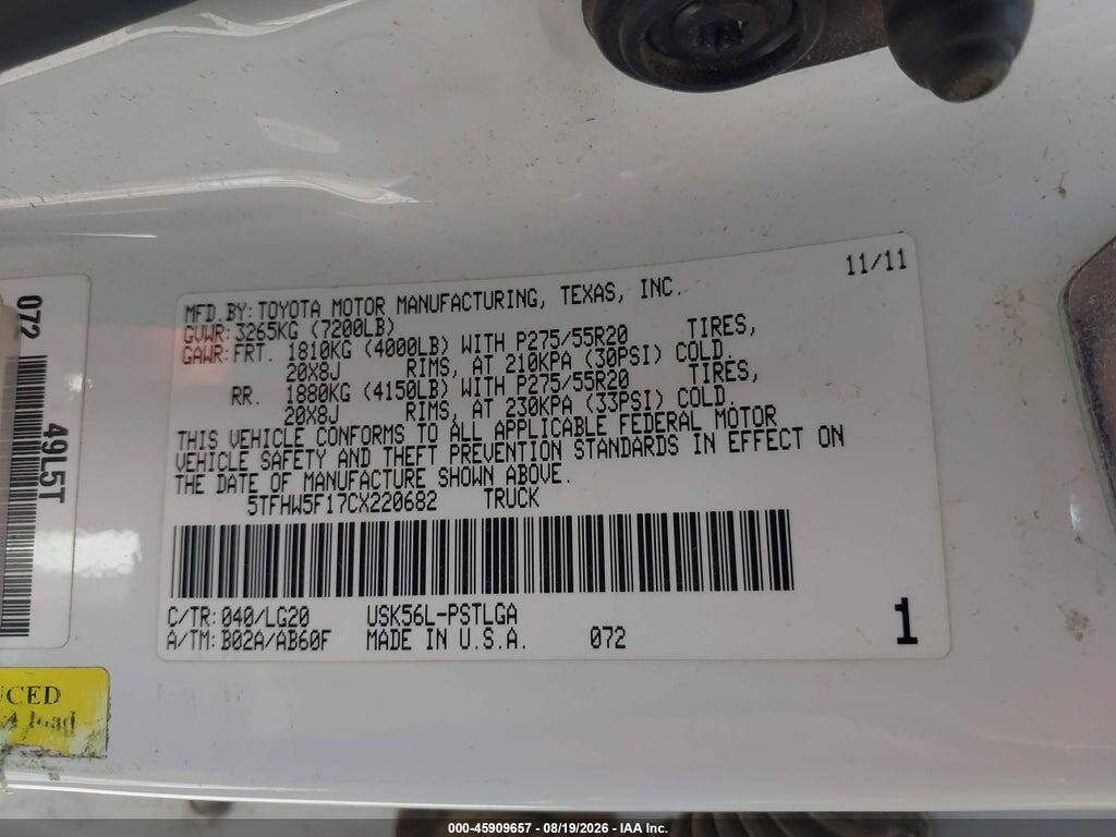 5TFHW5F17CX220682 2012 TOYOTA TUNDRA photo no. 9