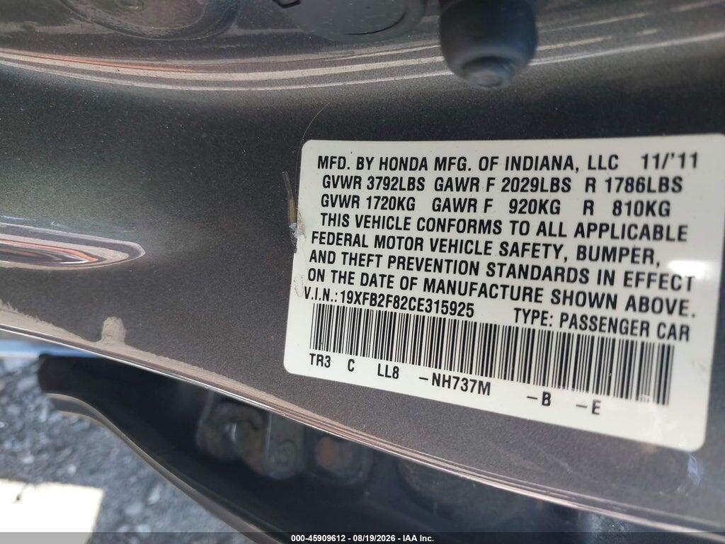 19XFB2F82CE315925 2012 HONDA CIVIC photo no. 9