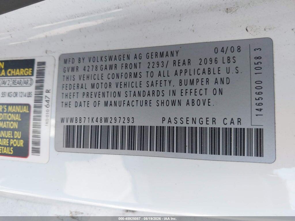 WVWBB71K48W297293 2008 VOLKSWAGEN RABBIT photo no. 9