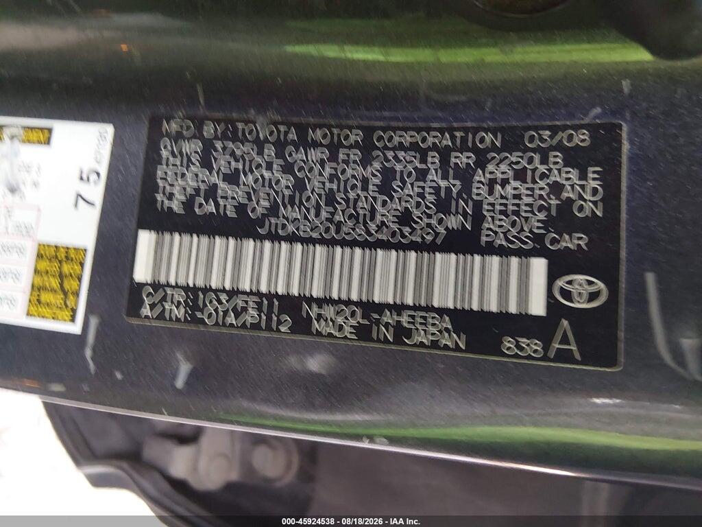JTDKB20U583403497 2008 TOYOTA PRIUS photo no. 9