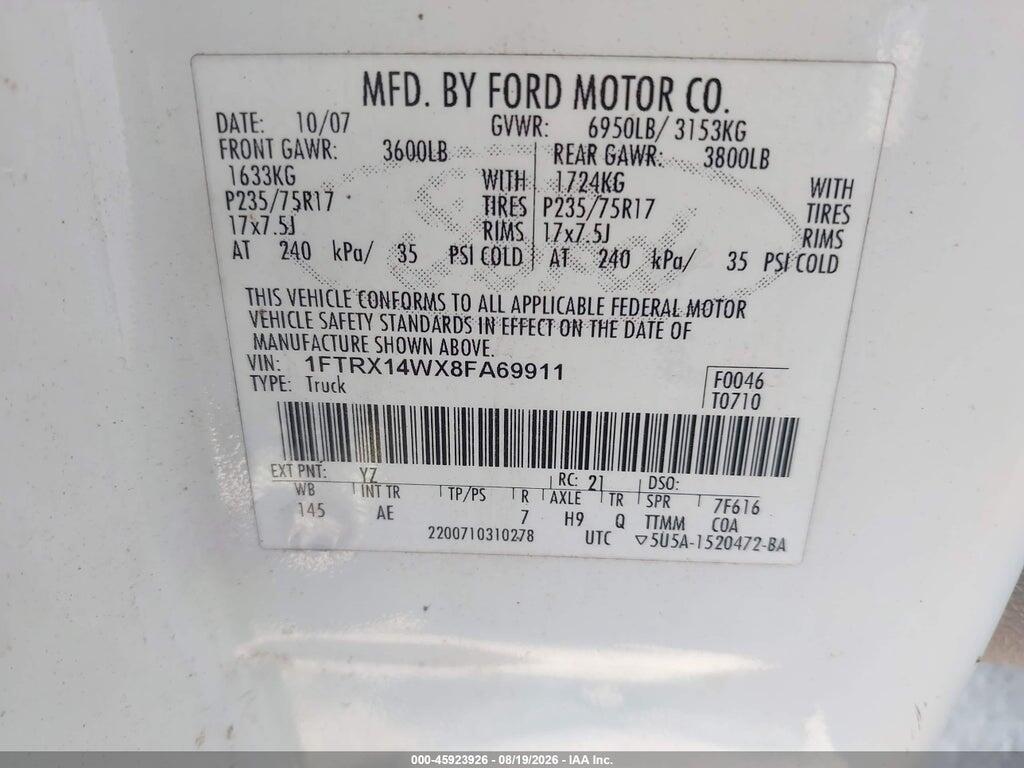 1FTRX14WX8FA69911 2008 FORD F-150 photo no. 9