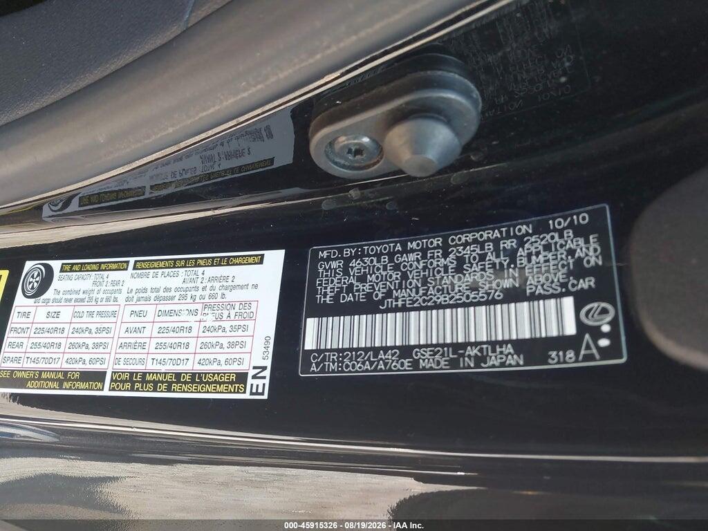 JTHFE2C29B2505576 2011 LEXUS IS 350C photo no. 9