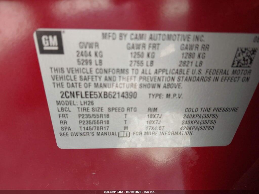 2CNFLEE5XB6214390 2011 CHEVROLET EQUINOX photo no. 9