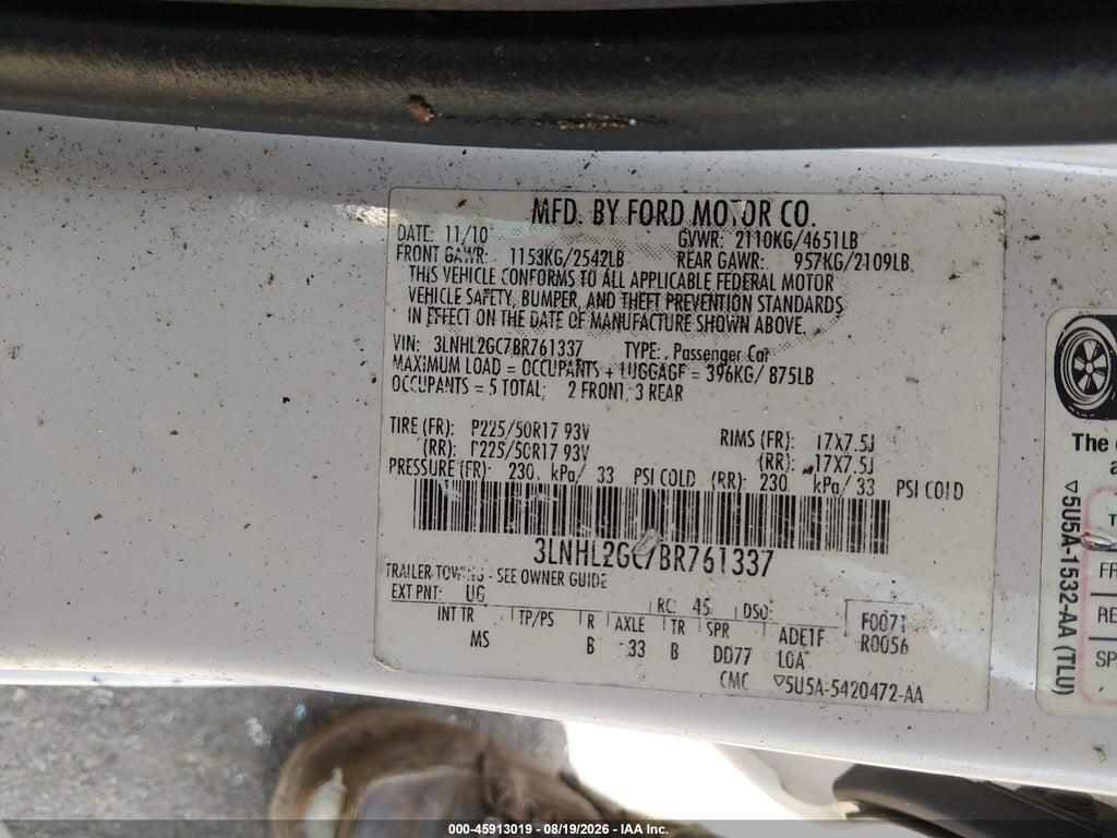 3LNHL2GC7BR761337 2011 LINCOLN MKZ photo no. 9