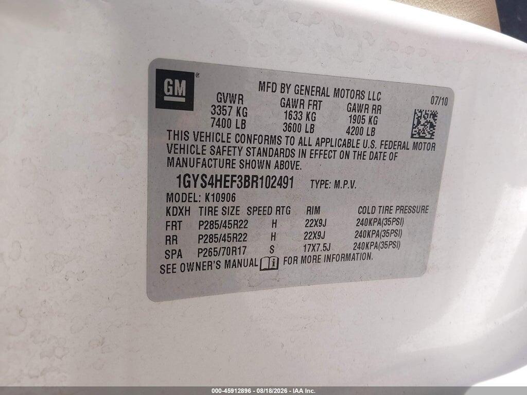 1GYS4HEF3BR102491 2011 CADILLAC ESCALADE ESV photo no. 9