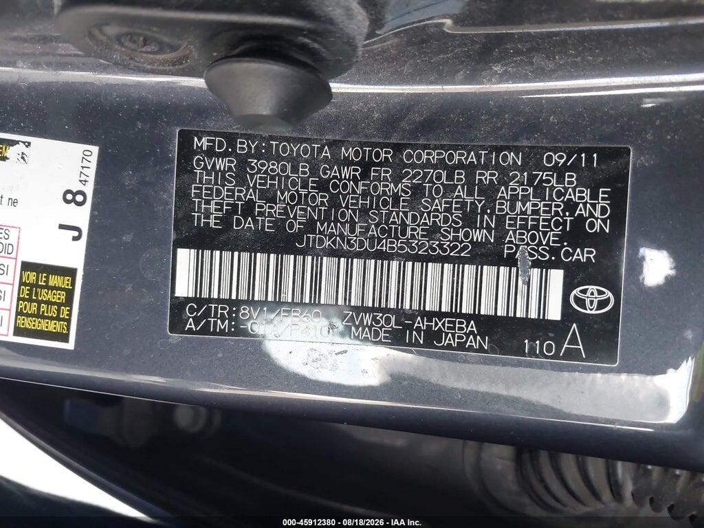 JTDKN3DU4B5323322 2011 TOYOTA PRIUS photo no. 9