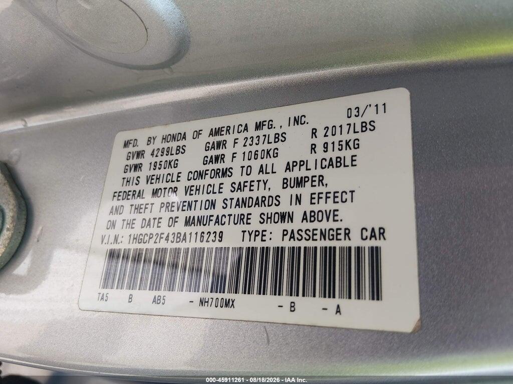 1HGCP2F43BA116239 2011 HONDA ACCORD photo no. 9