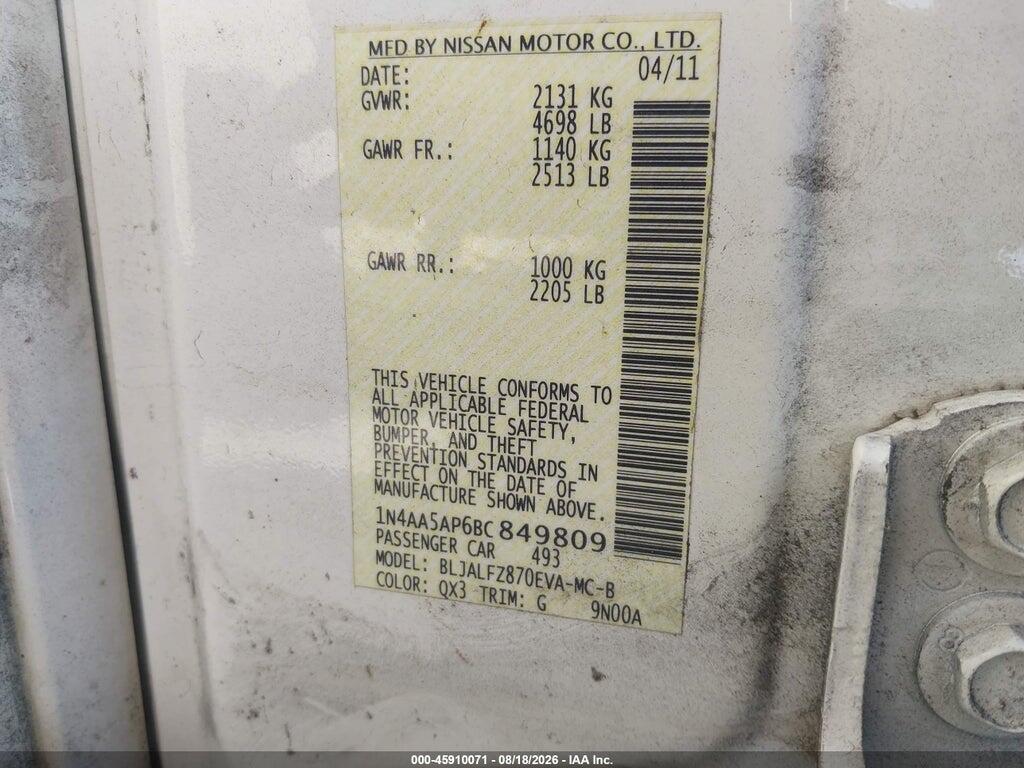 1N4AA5AP6BC849809 2011 NISSAN MAXIMA photo no. 9