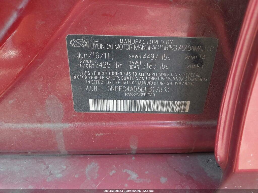 5NPEC4AB5BH317833 2011 HYUNDAI SONATA photo no. 9