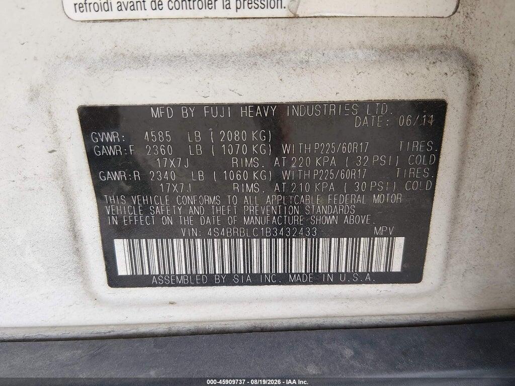 4S4BRBLC1B3432433 2011 SUBARU OUTBACK photo no. 9