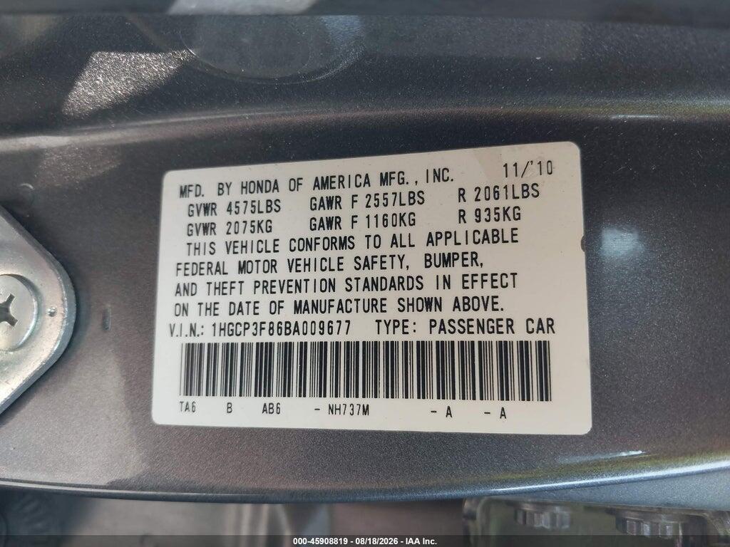 1HGCP3F86BA009677 2011 HONDA ACCORD photo no. 9