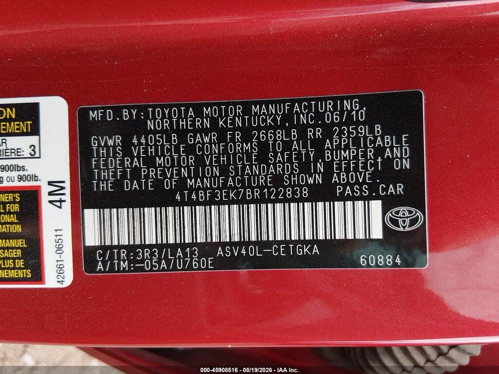 4T4BF3EK7BR122838 2011 TOYOTA CAMRY photo no. 9