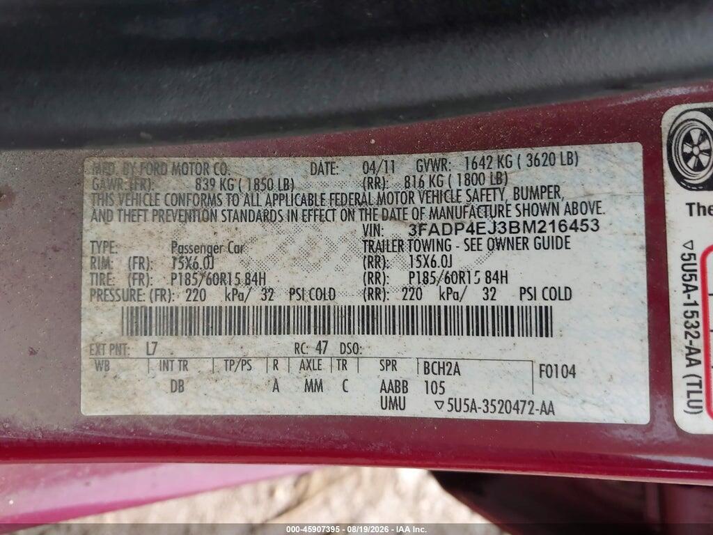 3FADP4EJ3BM216453 2011 FORD FIESTA photo no. 9