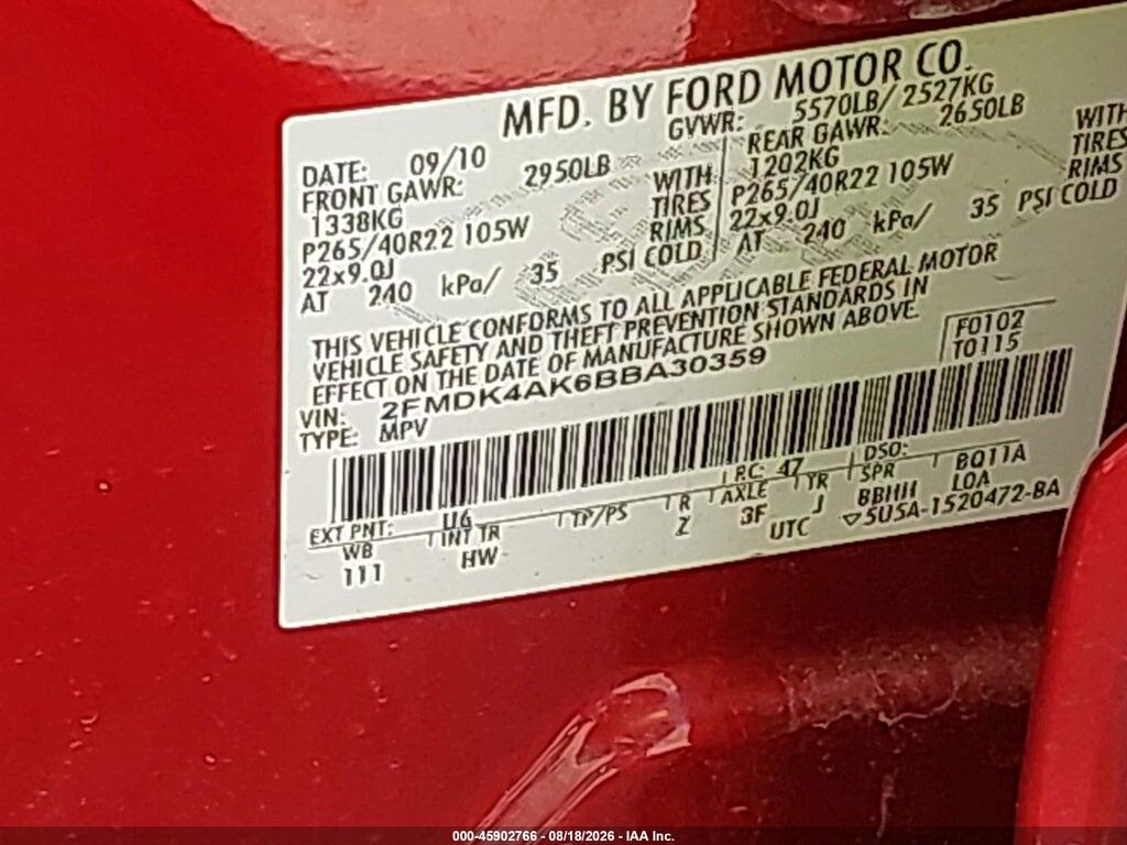 2FMDK4AK6BBA30359 2011 FORD EDGE photo no. 9