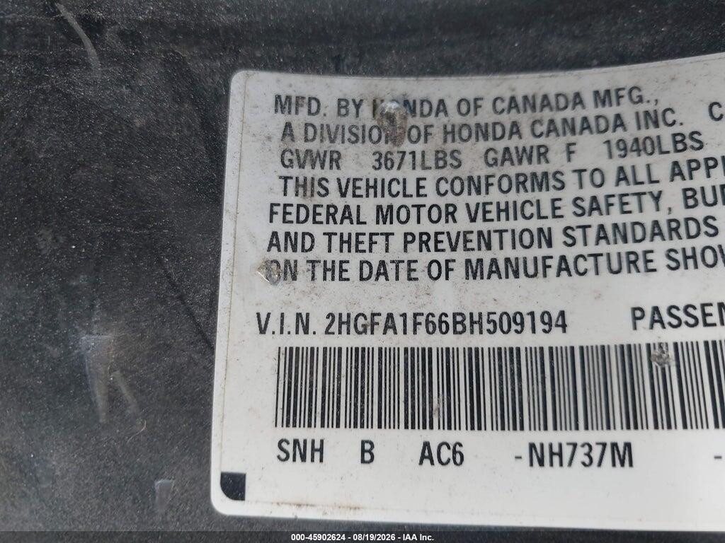 2HGFA1F66BH509194 2011 HONDA CIVIC photo no. 9