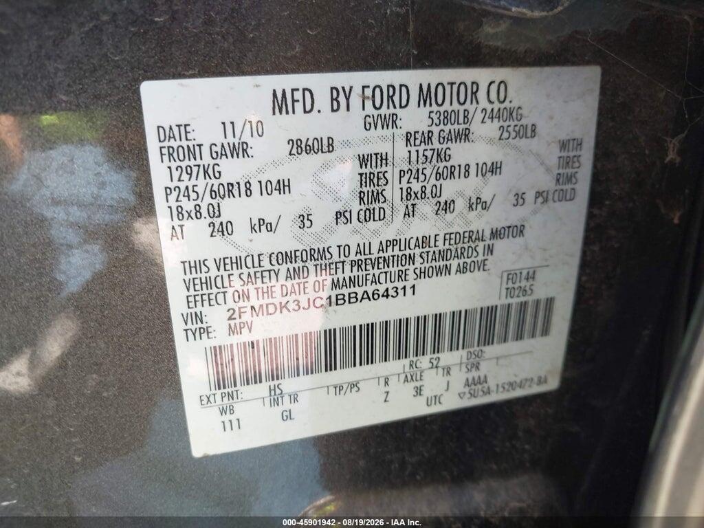 2FMDK3JC1BBA64311 2011 FORD EDGE photo no. 9