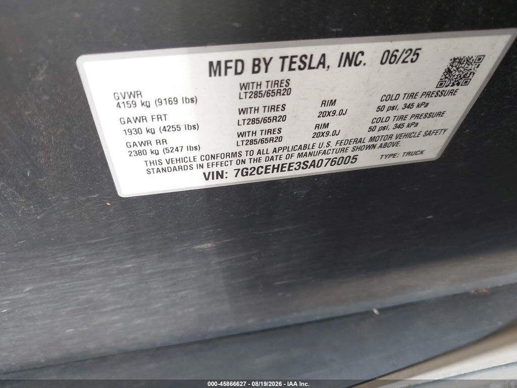 7G2CEHEE3SA076005 2025 TESLA CYBERTRUCK photo no. 9