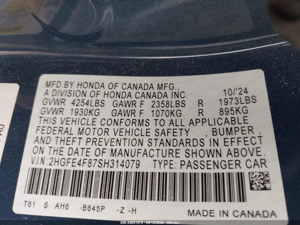 2HGFE4F87SH314079 2025 HONDA CIVIC HYBRID photo no. 9